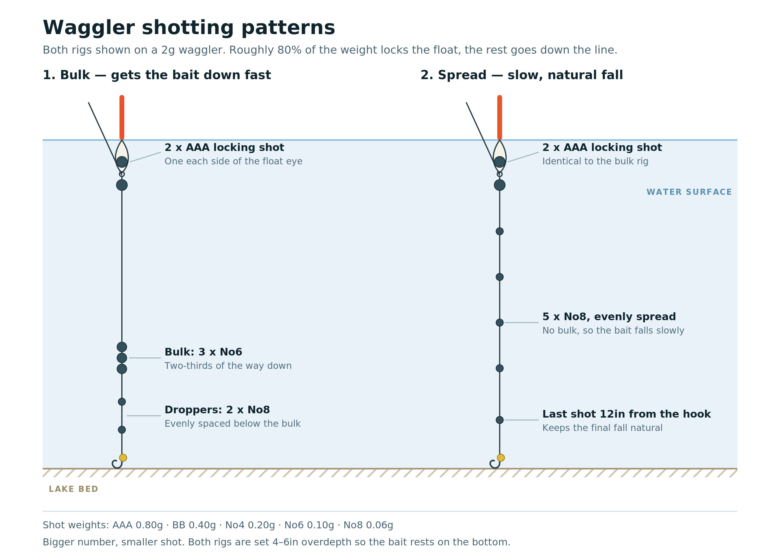 Waggler shotting pattern diagram showing bulk shot and droppers
